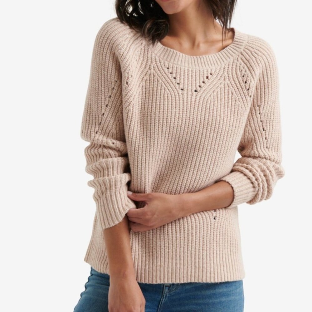 Lucky Brand Coastal Cottagecore Womens Sweater Pointelle Blush Pink Small